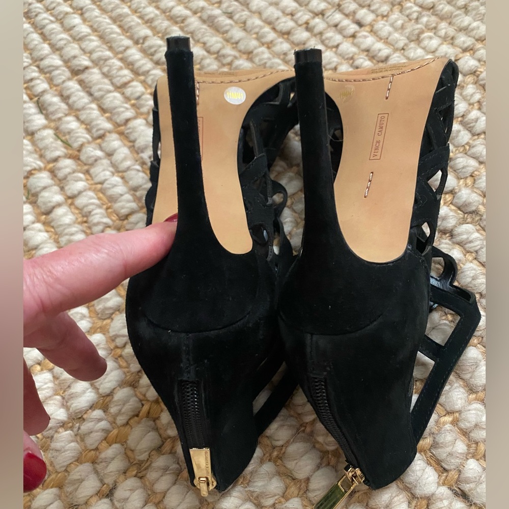 Black Strappy Suede High Heel Sandals - Women's - Picture 2 of 6